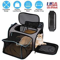 Expandable Pet Carrier Airline Approved Cat Dog Carrier Cat Collapsible Soft Carrier Bag with Removable Fleece Pad Pockets Breathable Mesh Adjustable