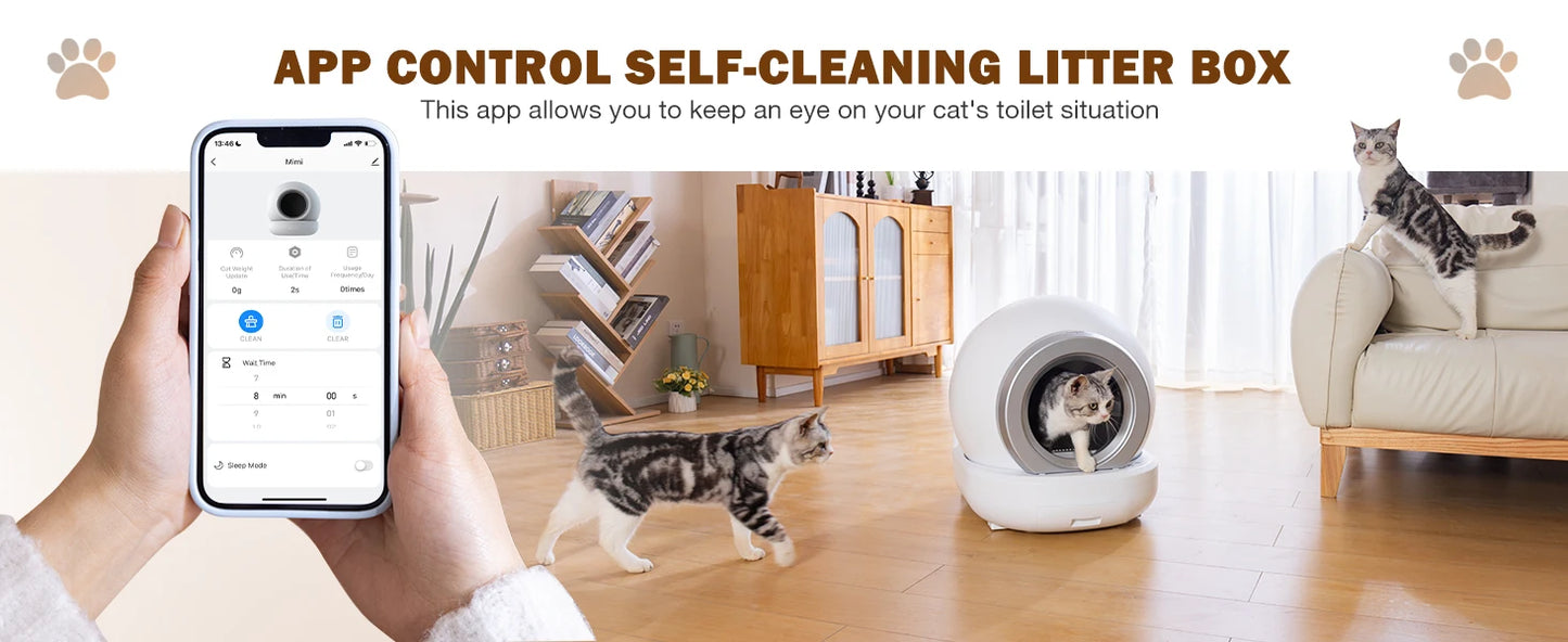 Self Cleaning Cat Litter Box, Large Automatic Cat Litter Box with APP Control 2.4GHz Wi-Fi Supported Smart Litter Box for Cats