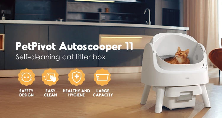 PETPIVOT Self-cleaning litter box designed for Large cats easy using without apps can support 1.36-12kg