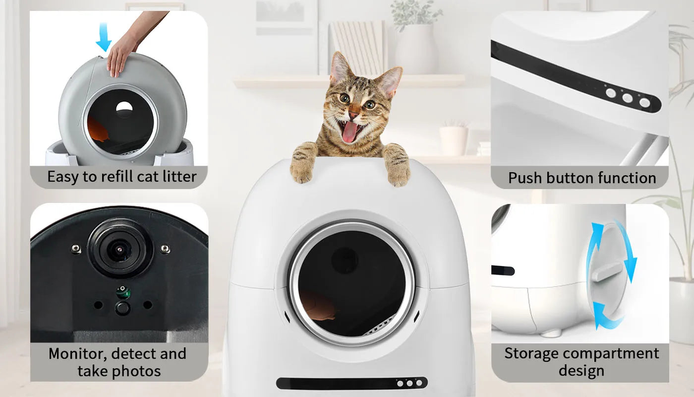 Self Cleaning Litter Box, Automatic Litter Box with APP Control Odor Removal Safety Protection for Multiple Cats Smart Litter