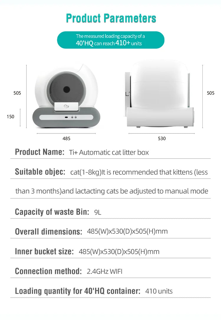 EU Warehouse 2024 New Ti+ Intelligent Automatic Smart Cat Litter Box areneros para gatos Self Cleaning Litter Box for Cats