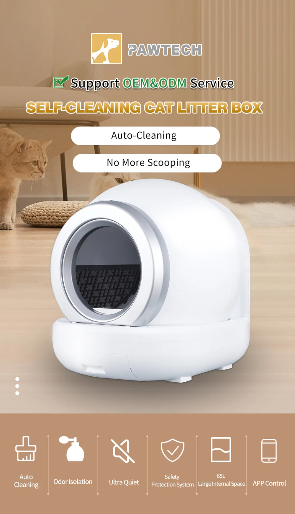 Self Cleaning Cat Litter Box, Large Automatic Cat Litter Box with APP Control 2.4GHz Wi-Fi Supported Smart Litter Box for Cats