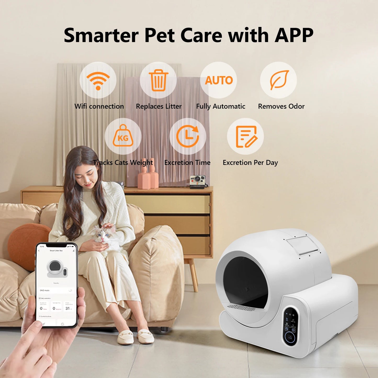 2024 New Automatic Smart Cat Litter Box  Self Cleaning  APP Controlled Smart Intelligent Litter Basin Smart Cat Toilet