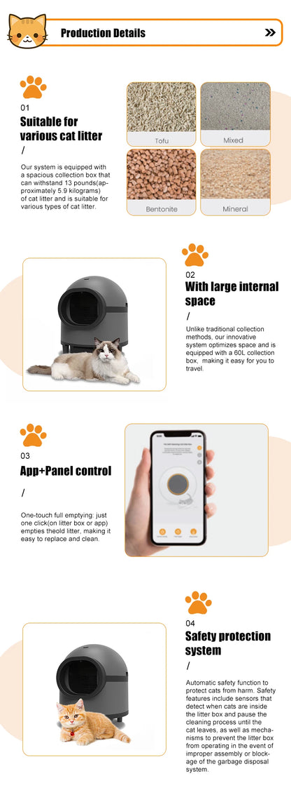 High Quality Automatic Cat Litter Box App Control Self Cleaning Smart Cat Litter Box with Deodorization and Sterilization