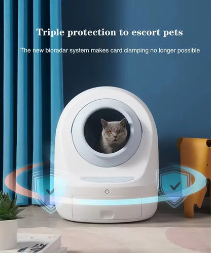 Smart Automatic Cat Litter Box with Self-Cleaning Feature round PP Plastic Easy Clean Mobile App Control Toilet Usage