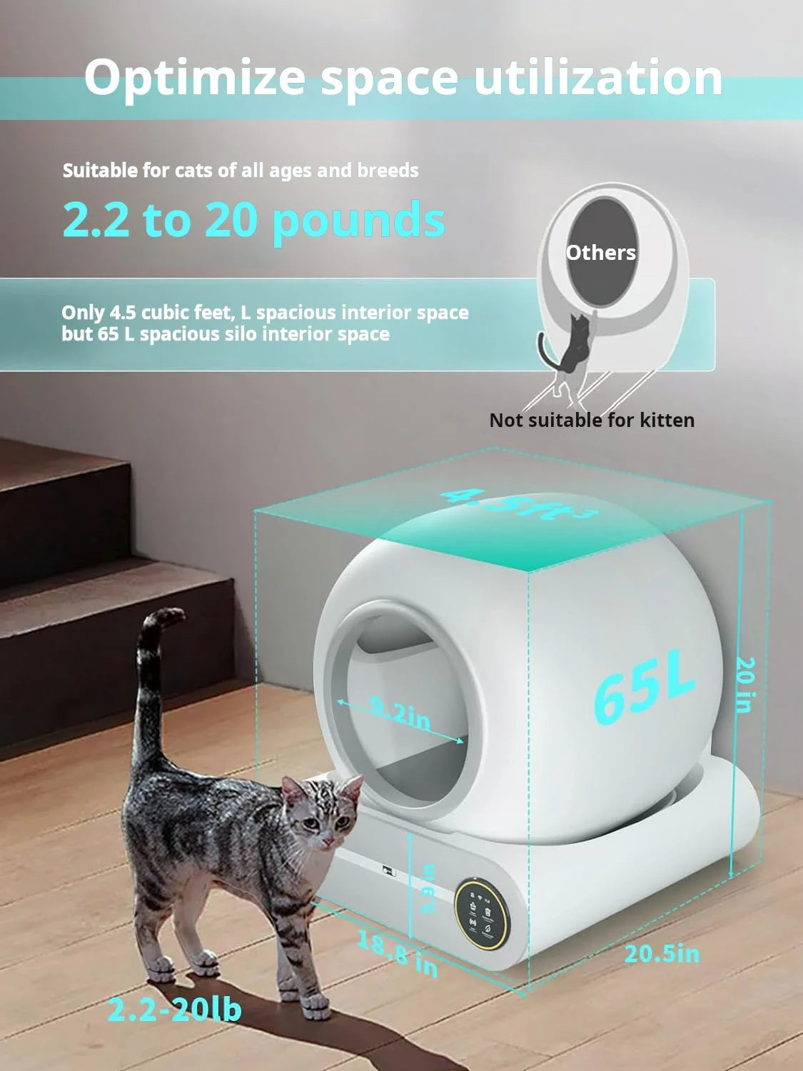 Lynpet Smart Auto Cat Litter Box Quick Self-Cleaning Big Cat Toilet with APP Remote Control Plastic for Cat Sand Usage