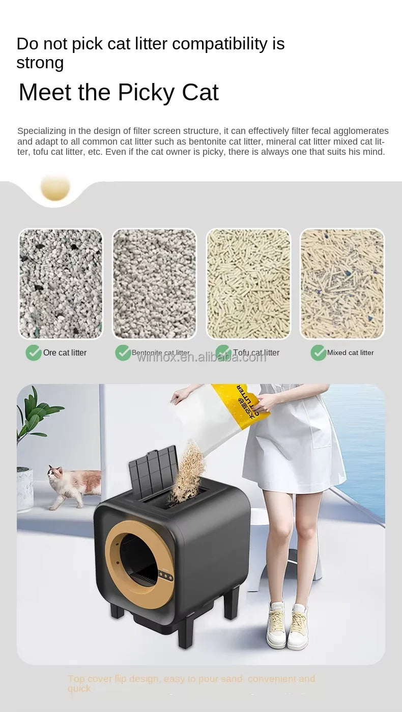 Muti-colorful  Design pets accesory 70L large space quick self cleaning cat litter box APP Control Intelligent Cat Toilet