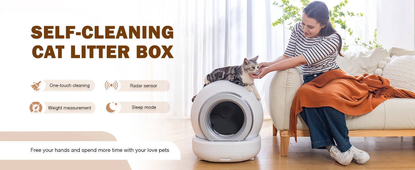 Self Cleaning Cat Litter Box, Large Automatic Cat Litter Box with APP Control 2.4GHz Wi-Fi Supported Smart Litter Box for Cats