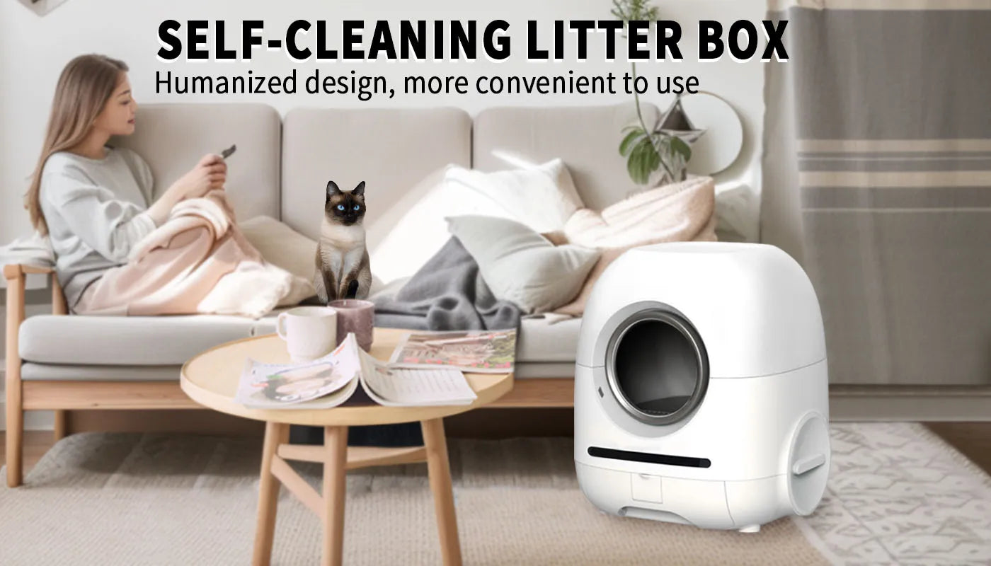 Self Cleaning Litter Box, Automatic Litter Box with APP Control Odor Removal Safety Protection for Multiple Cats Smart Litter