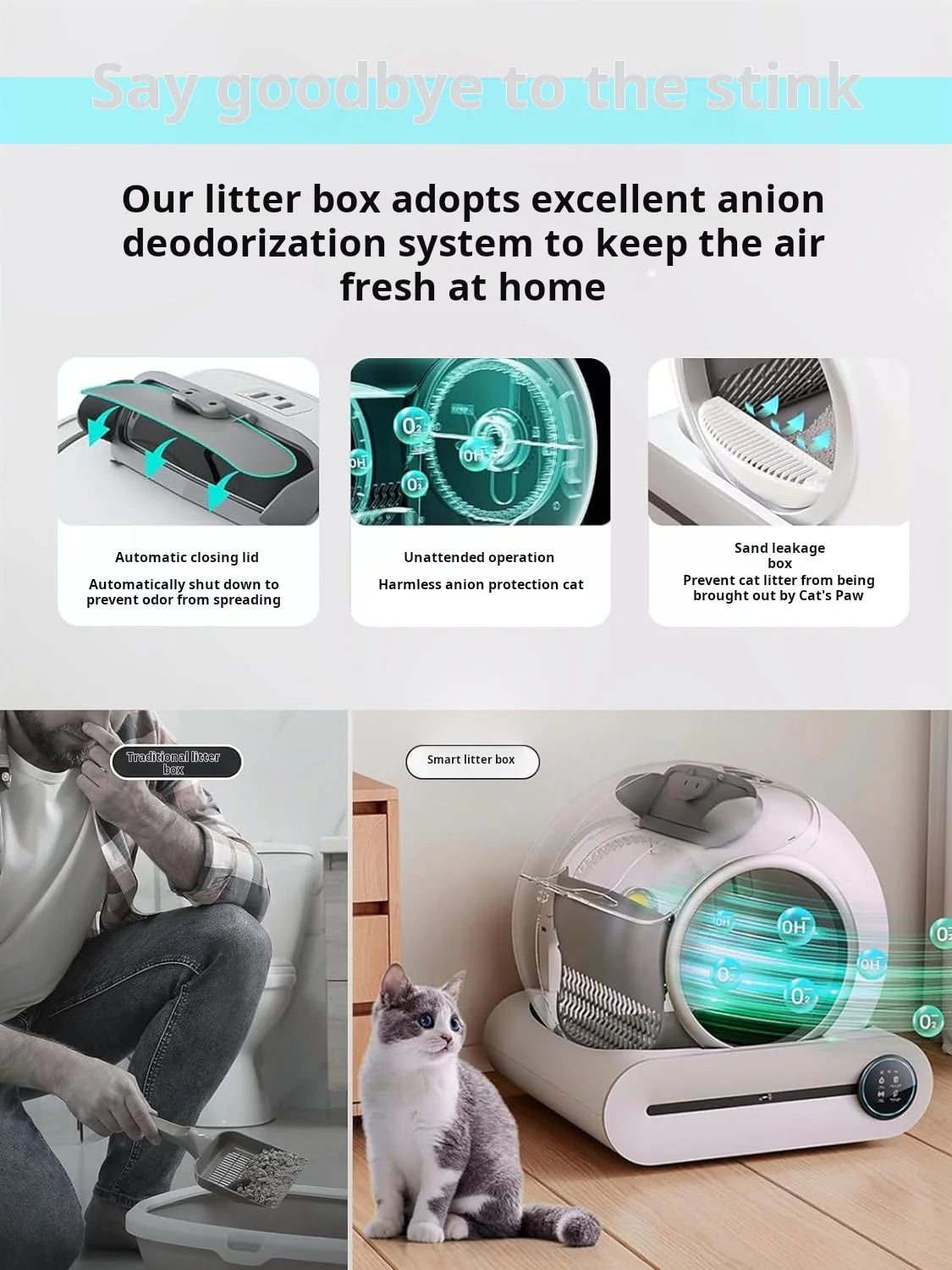 Lynpet Smart Auto Cat Litter Box Quick Self-Cleaning Big Cat Toilet with APP Remote Control Plastic for Cat Sand Usage