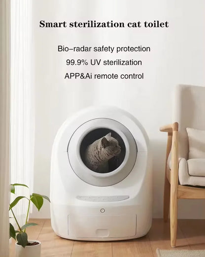 Smart Automatic Cat Litter Box with Self-Cleaning Feature round PP Plastic Easy Clean Mobile App Control Toilet Usage