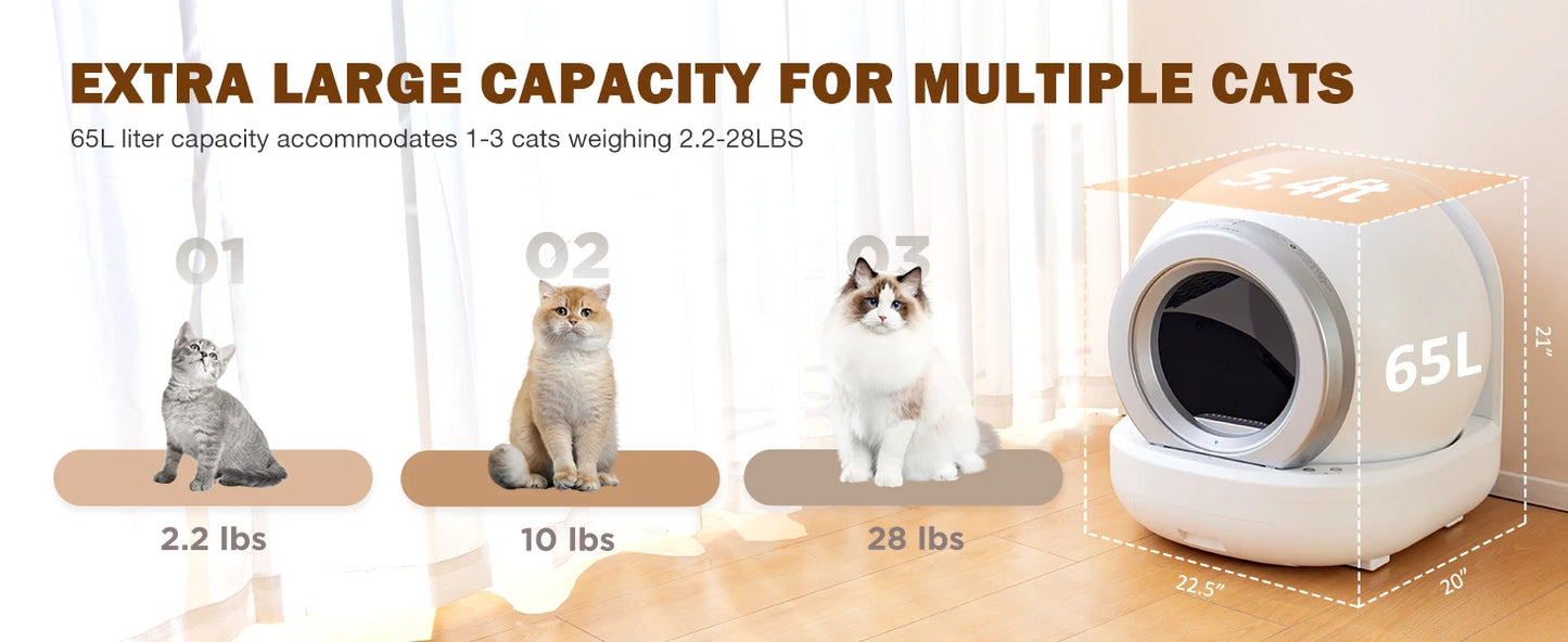 Self Cleaning Cat Litter Box, Large Automatic Cat Litter Box with APP Control 2.4GHz Wi-Fi Supported Smart Litter Box for Cats