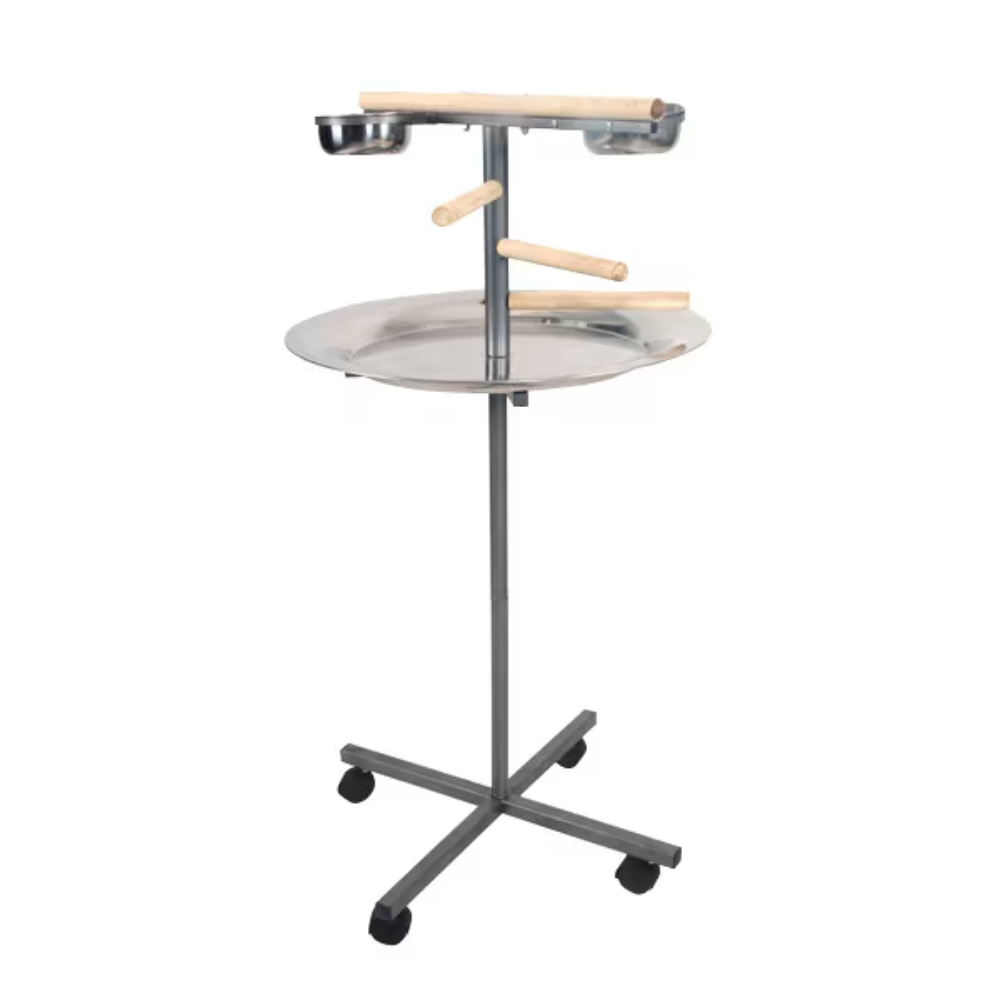 Round Play Stand With Wooden Steps - Platinum 24"x24"x45"