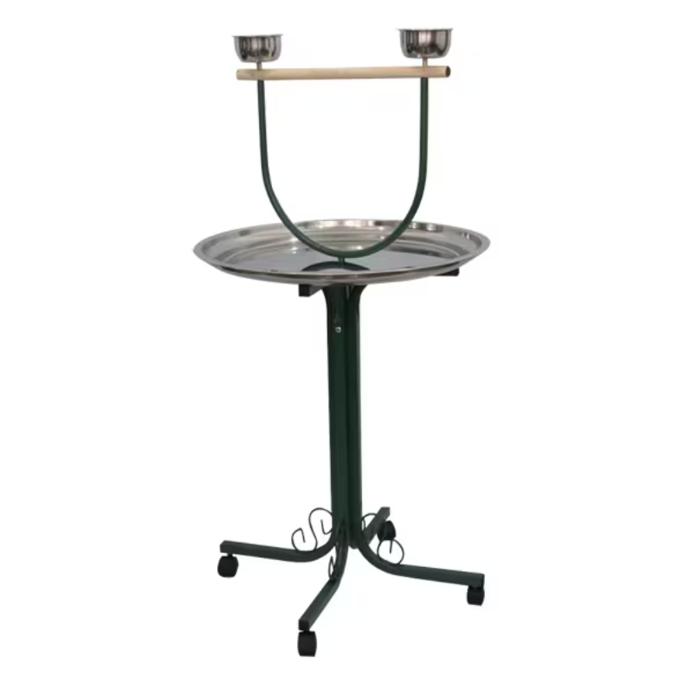 T-Stand With Casters & Stainless Steel Dishes - Black 28"x28"x53"