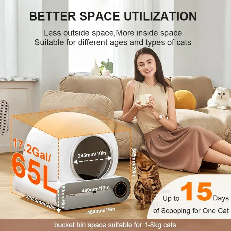 Smart Cat Litter Basin Automatic Cat Litter Box Self-Cleaning Sandbox Toilet for Multiple Cats