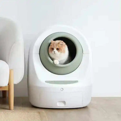 Smart Automatic Cat Litter Box with Self-Cleaning Feature round PP Plastic Easy Clean Mobile App Control Toilet Usage