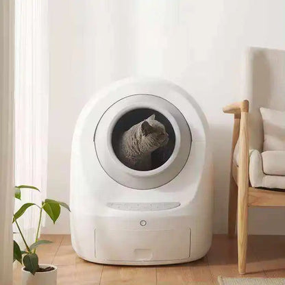 Smart Automatic Cat Litter Box with Self-Cleaning Feature round PP Plastic Easy Clean Mobile App Control Toilet Usage