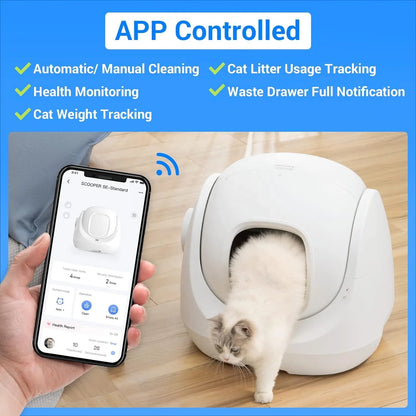 New Arrival Self-Cleaning Cat Litter Box for Multiple Cats with APP Odor Control Health Monitoring Smart Cat Litter Box