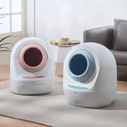 Smart Automatic Cat Litter Box with Self-Cleaning Feature round PP Plastic Easy Clean Mobile App Control Toilet Usage