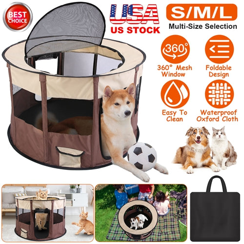 Foldable Playpen for Dog with Carry Bag Portable Travel Waterproof Indoor Outdoor Pet Cage Tent Detachable Upper Cover For Dog Cat Rabbit