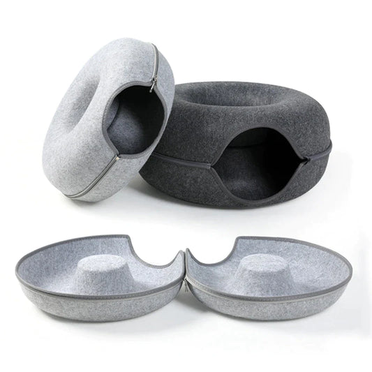 "Interactive Donut Cat Bed: A Dual-Use Toy and Cozy Bed for Your Playful Kitten!"